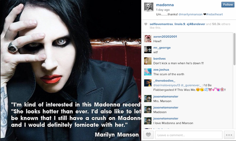 Illustration for article titled Hell Screams As Marilyn Manson Proclaims Desire to Bone Madonna